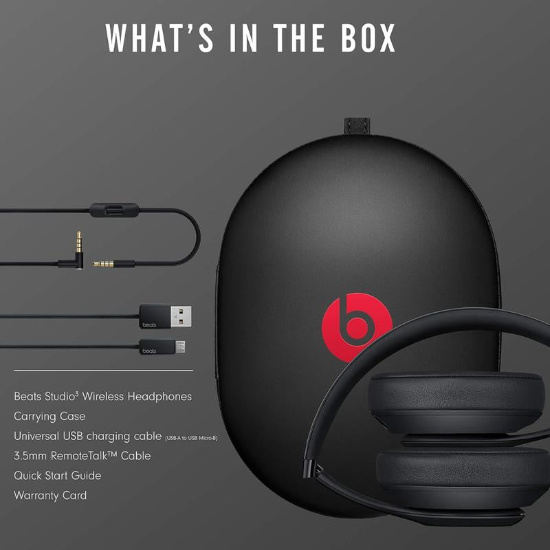 Beats Studio3 Wireless Noise-Cancelling Over-Ear Headphones with Apple W1 Chip, Class 1 Bluetooth, 22 Hours of Listening Time, and Built-In Microphone - Matte Black
