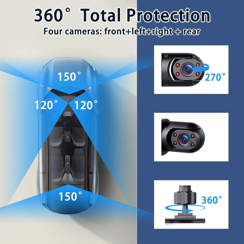 4 Channel Car Dash Cam 1080P DVR with 64GB Memory Card Full HD 3.16-Inch Screen Night Vision Parking Mode Car Video Surveillance