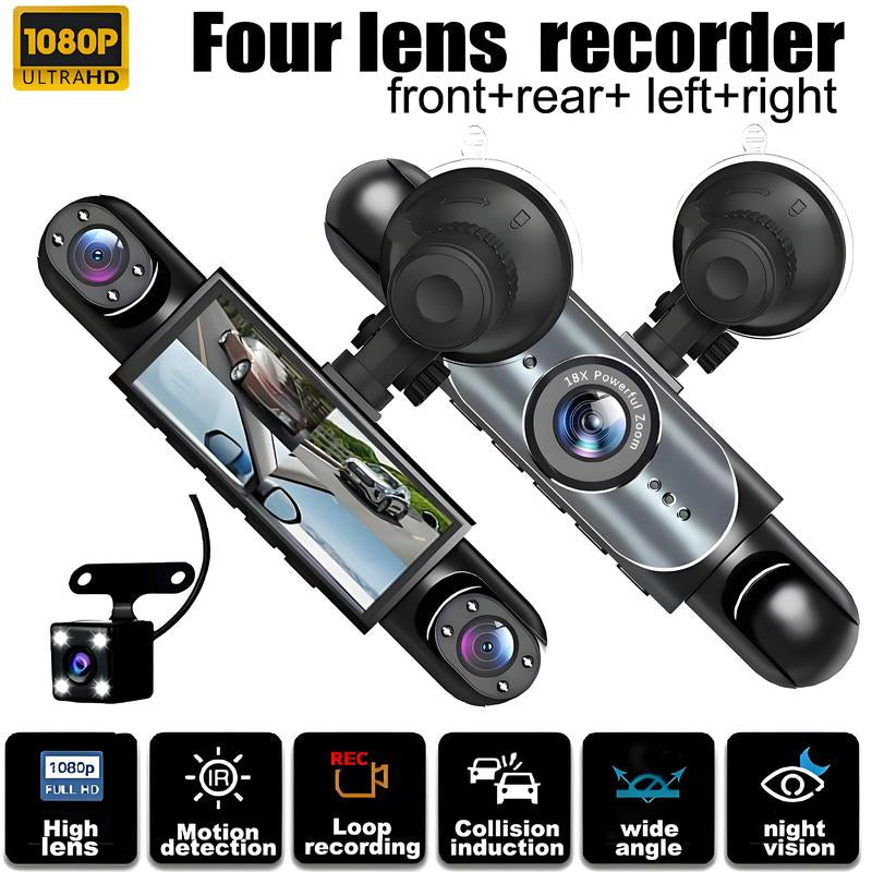 4 Channel Car Dash Cam 1080P DVR with 64GB Memory Card Full HD 3.16-Inch Screen Night Vision Parking Mode Car Video Surveillance