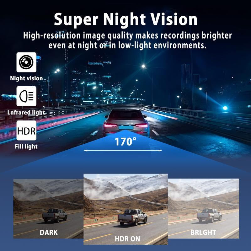 4 Channel Car Dash Cam 1080P DVR with 64GB Memory Card Full HD 3.16-Inch Screen Night Vision Parking Mode Car Video Surveillance