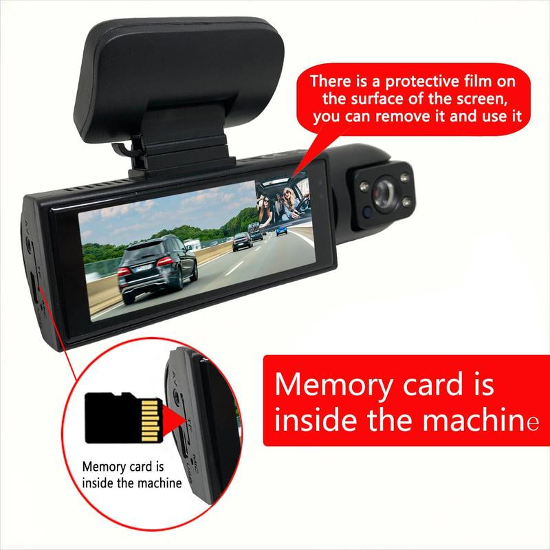 3.16-Inch Screen Dual-Channel Car Dashcam with 32GB Card, 1080P HD Front and Interior Recording, IR Night Vision, Loop Recording, and Video Surveillance for Automotive Use
