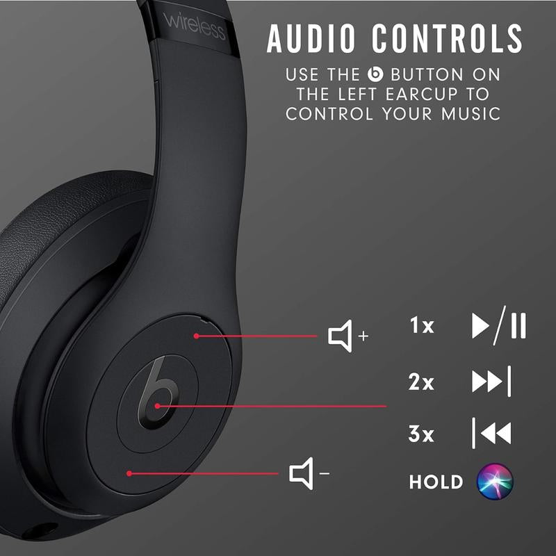 Beats Studio3 Wireless Noise-Cancelling Over-Ear Headphones with Apple W1 Chip, Class 1 Bluetooth, 22 Hours of Listening Time, and Built-In Microphone - Matte Black