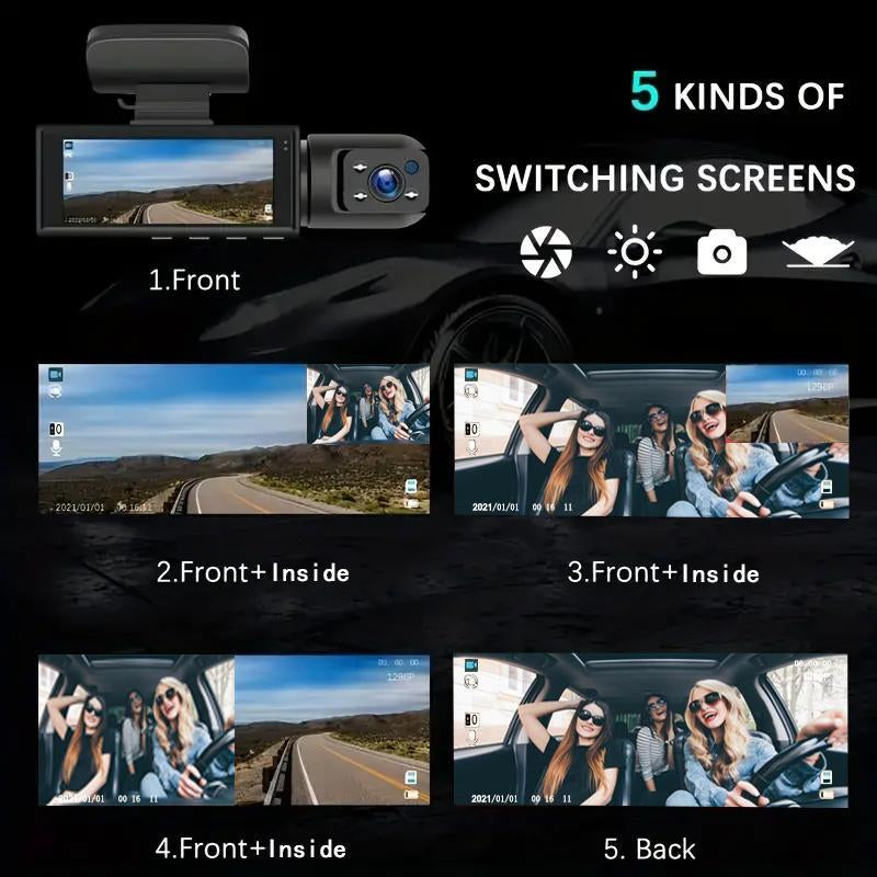 3.16-Inch Screen Dual-Channel Car Dashcam with 32GB Card, 1080P HD Front and Interior Recording, IR Night Vision, Loop Recording, and Video Surveillance for Automotive Use