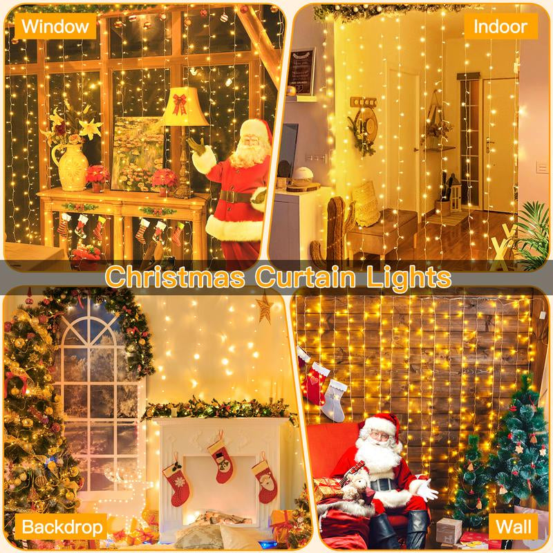 Ollny 200 LED Curtain Lights - 6.6 x 6.6 Ft USB Fairy Lights with Remote Control, 8 Dimmable Modes, Timer Function, Waterproof Outdoor String Lights for Bedroom, Party, Patio, and Wedding Decorations