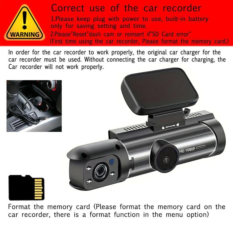3.16-Inch Screen Dual-Channel Car Dashcam with 32GB Card, 1080P HD Front and Interior Recording, IR Night Vision, Loop Recording, and Video Surveillance for Automotive Use