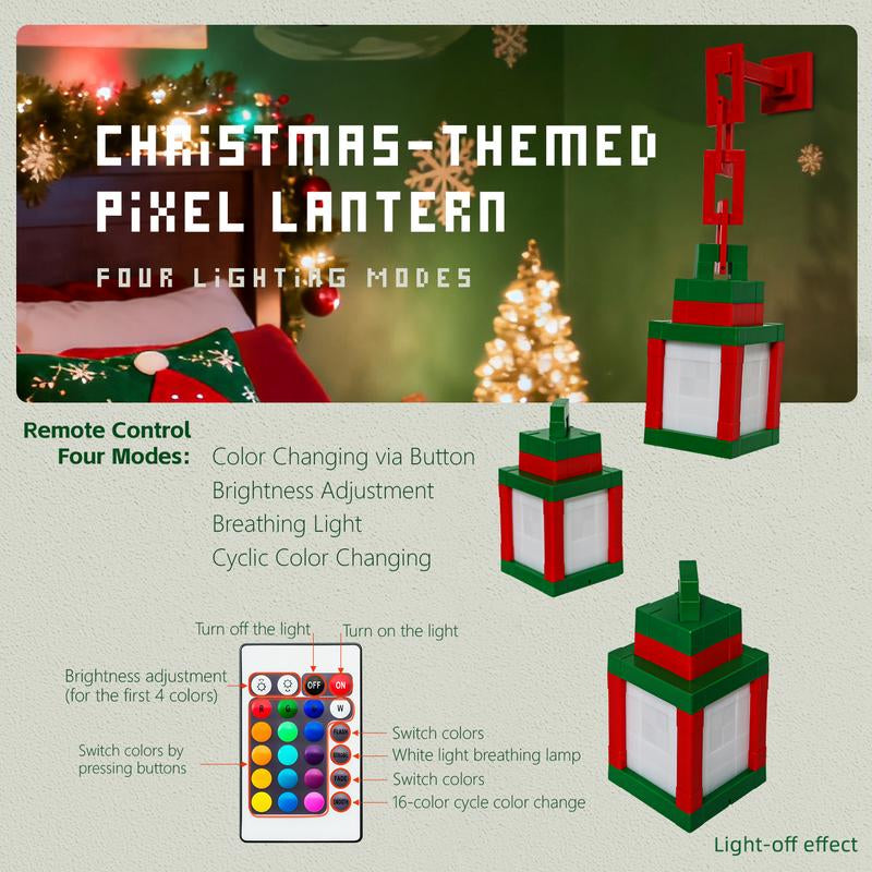 DIYCOM Christmas Pixel Lantern Night Lamp, RGB 16-Color Changing Light with Remote Control, USB-C Rechargeable, Pixel Style Gamer Room Lighting, Holiday Party Supplies, Xmas Gift