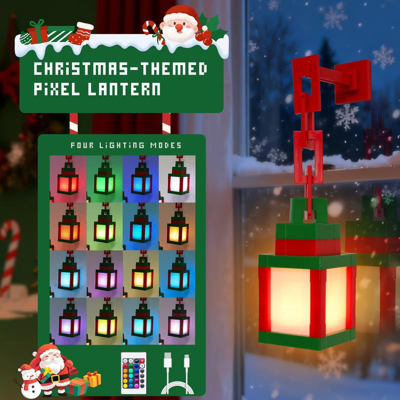 DIYCOM Christmas Pixel Lantern Night Lamp, RGB 16-Color Changing Light with Remote Control, USB-C Rechargeable, Pixel Style Gamer Room Lighting, Holiday Party Supplies, Xmas Gift
