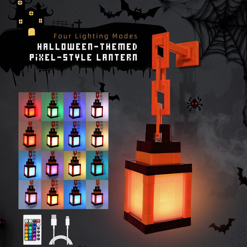 DIYCOM Christmas Pixel Lantern Night Lamp, RGB 16-Color Changing Light with Remote Control, USB-C Rechargeable, Pixel Style Gamer Room Lighting, Holiday Party Supplies, Xmas Gift