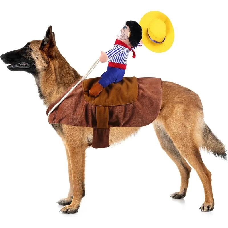 Dog Cowboy Costume, Dog Halloween Costumes Cowboy Rider Dog Costume Funny Dog Costume for Small Medium Large X-Large Dog