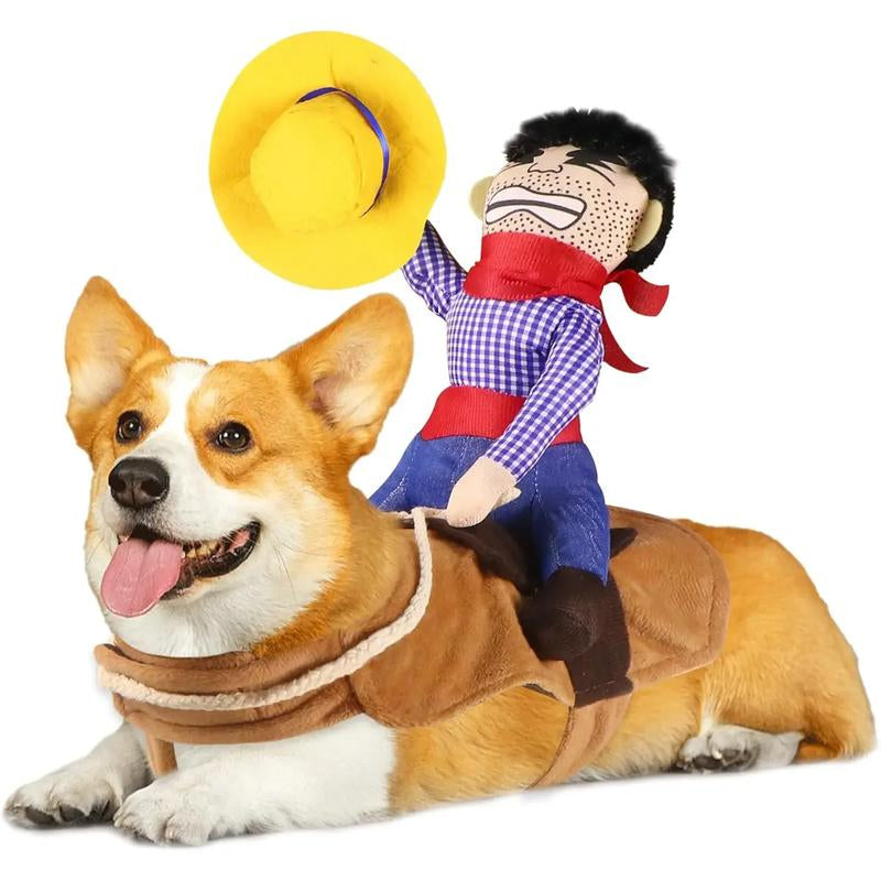 Dog Cowboy Costume, Dog Halloween Costumes Cowboy Rider Dog Costume Funny Dog Costume for Small Medium Large X-Large Dog