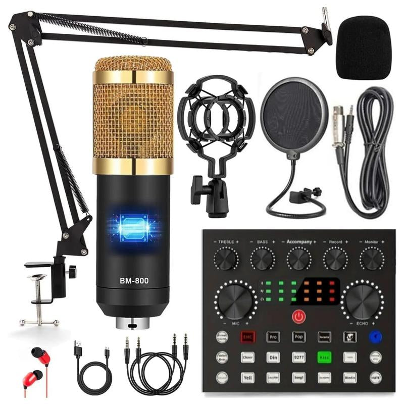 Podcast Equipment Bundle, V8S Audio Interface with BM-800 Condenser Microphone, Studio Equipment with Mic Arm for Podcast, Streaming, Voice Over, Singing