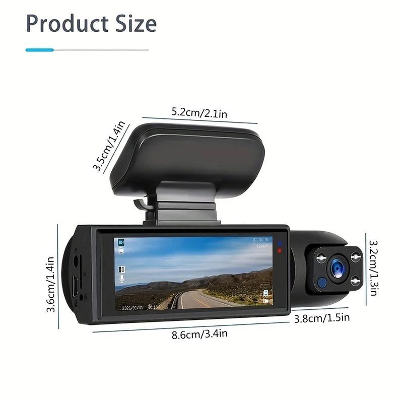 3.16-Inch Screen Dual-Channel Car Dashcam with 32GB Card, 1080P HD Front and Interior Recording, IR Night Vision, Loop Recording, and Video Surveillance for Automotive Use