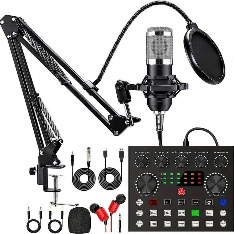 Podcast Equipment Bundle, V8S Audio Interface with BM-800 Condenser Microphone, Studio Equipment with Mic Arm for Podcast, Streaming, Voice Over, Singing