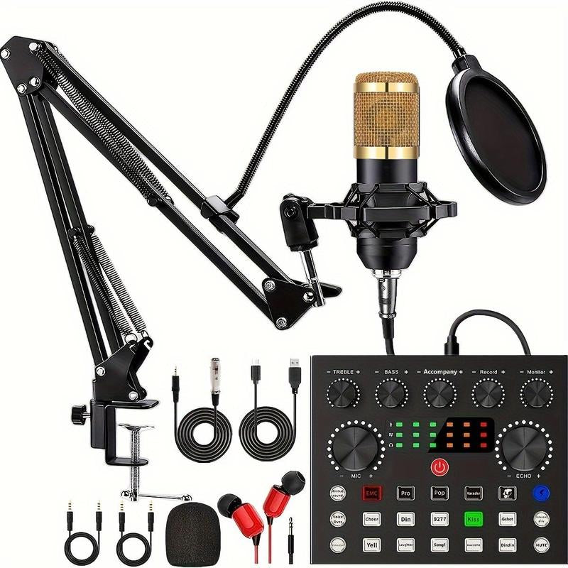 Podcast Equipment Bundle, V8S Audio Interface with BM-800 Condenser Microphone, Studio Equipment with Mic Arm for Podcast, Streaming, Voice Over, Singing