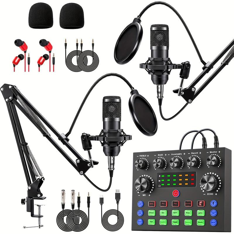 Podcast Equipment Bundle, V8S Audio Interface with BM-800 Condenser Microphone, Studio Equipment with Mic Arm for Podcast, Streaming, Voice Over, Singing