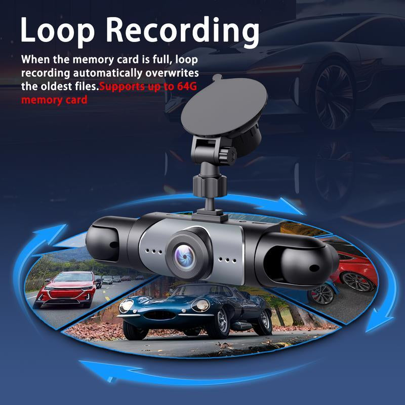 4 Channel Car Dash Cam 1080P DVR with 64GB Memory Card Full HD 3.16-Inch Screen Night Vision Parking Mode Car Video Surveillance